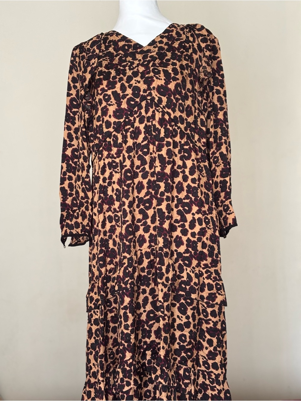 ba&sh Leopard Print Long Sleeve Maxi Tiered Dress - Tan & Black